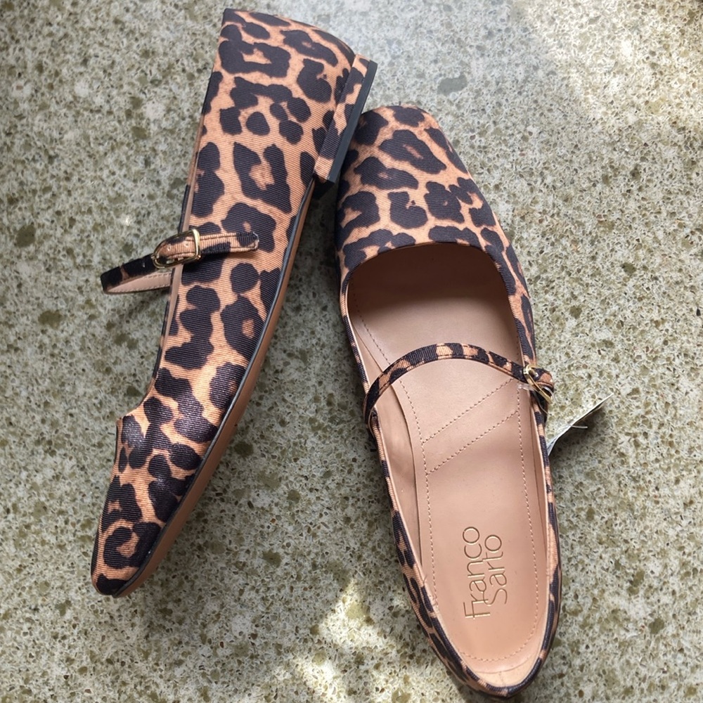 Franco Sarto Leopard Print fabric square toe Valie Flat Mary Janes